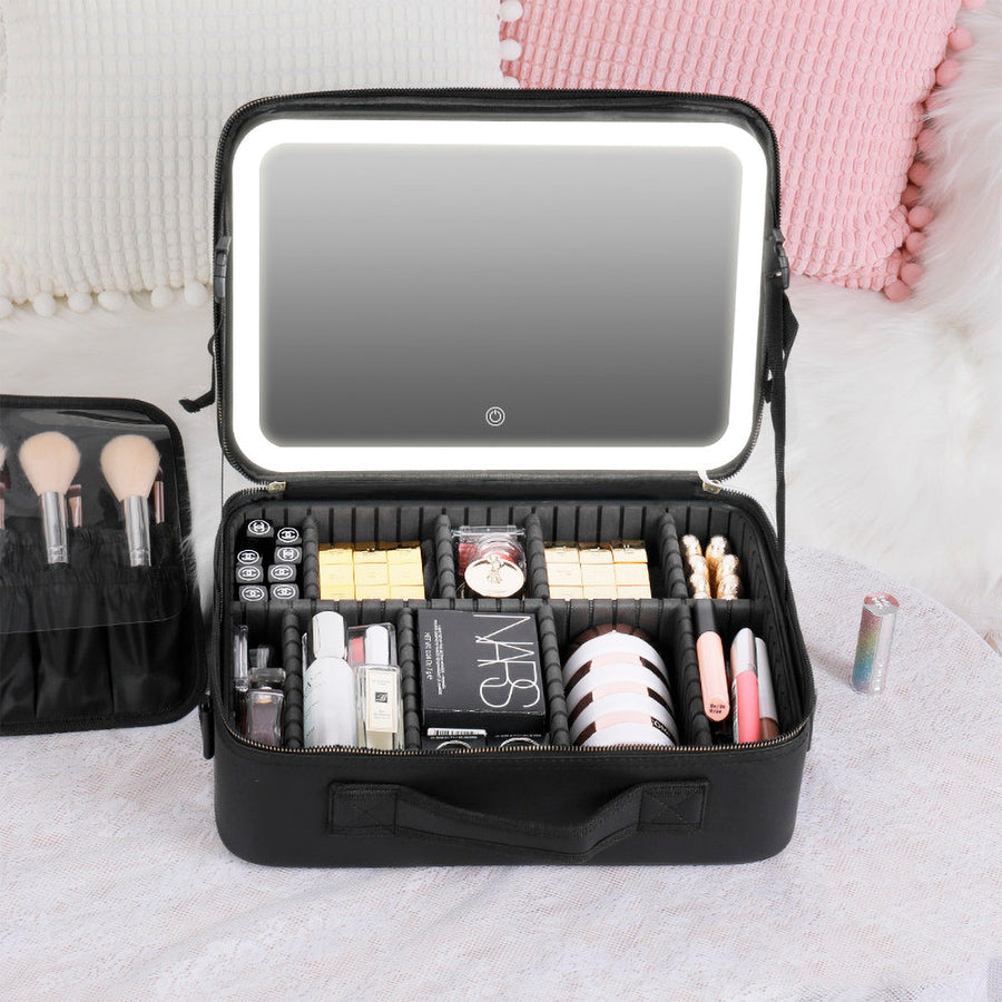 Neceser de Maquillaje Portátil con Espejo LED