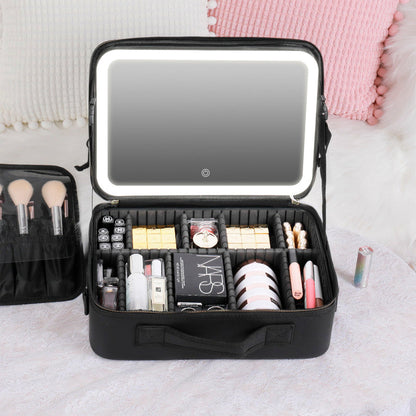 Neceser de Maquillaje Portátil con Espejo LED
