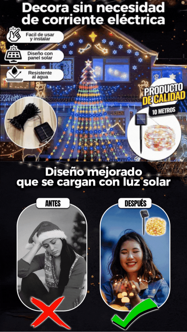 LUCES SOLARES NAVIDEÑAS MULTICOLOR 10M